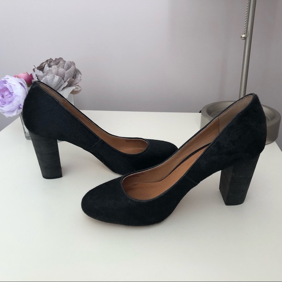 Black Calf Hair Block Heels - Picture 5 of 8